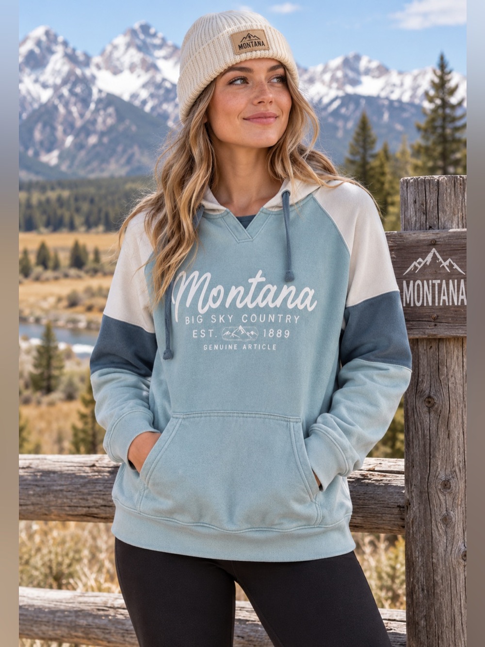 Prairie Mountain Montana Big Sky Country Color-block Hoodie Sweatshirt M